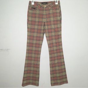 Vintage Y2K 00s l.e.i Beige Red Plaid Mid Rise Flare Pants 1